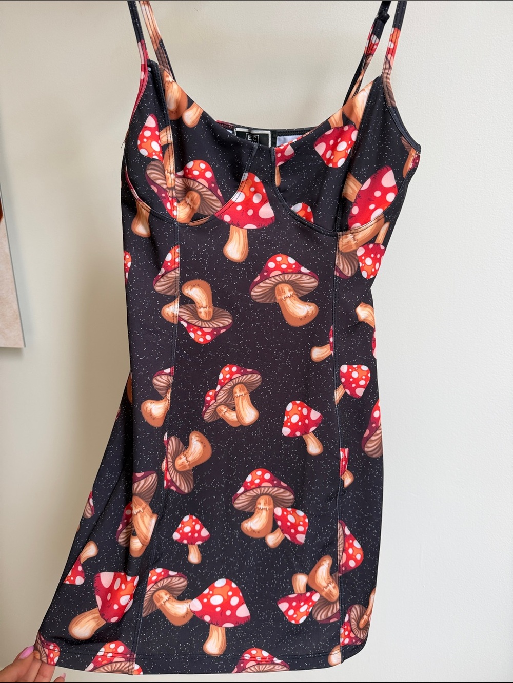 Black Mushroom Print Slip Dress from Brazil